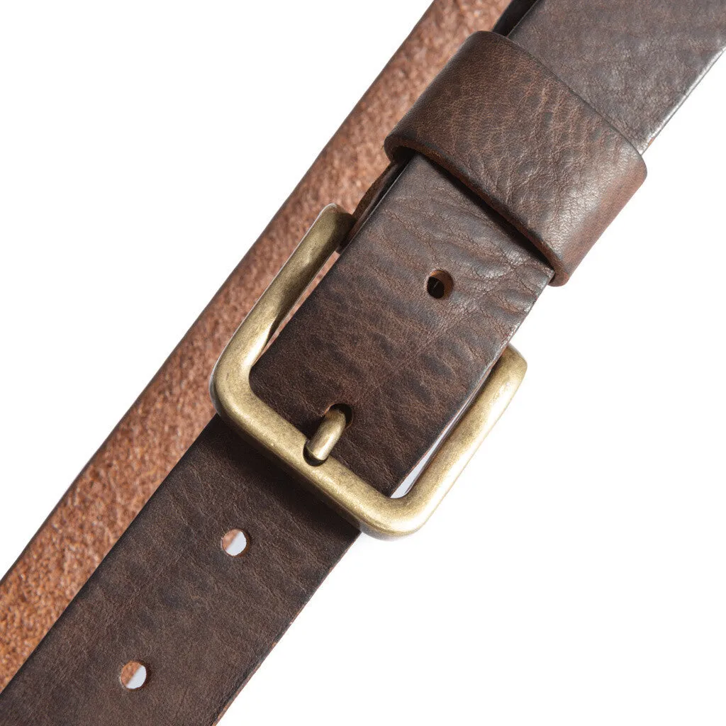 Timeless jeans belt in delicious leather quality / 12824 - Brown/Brass