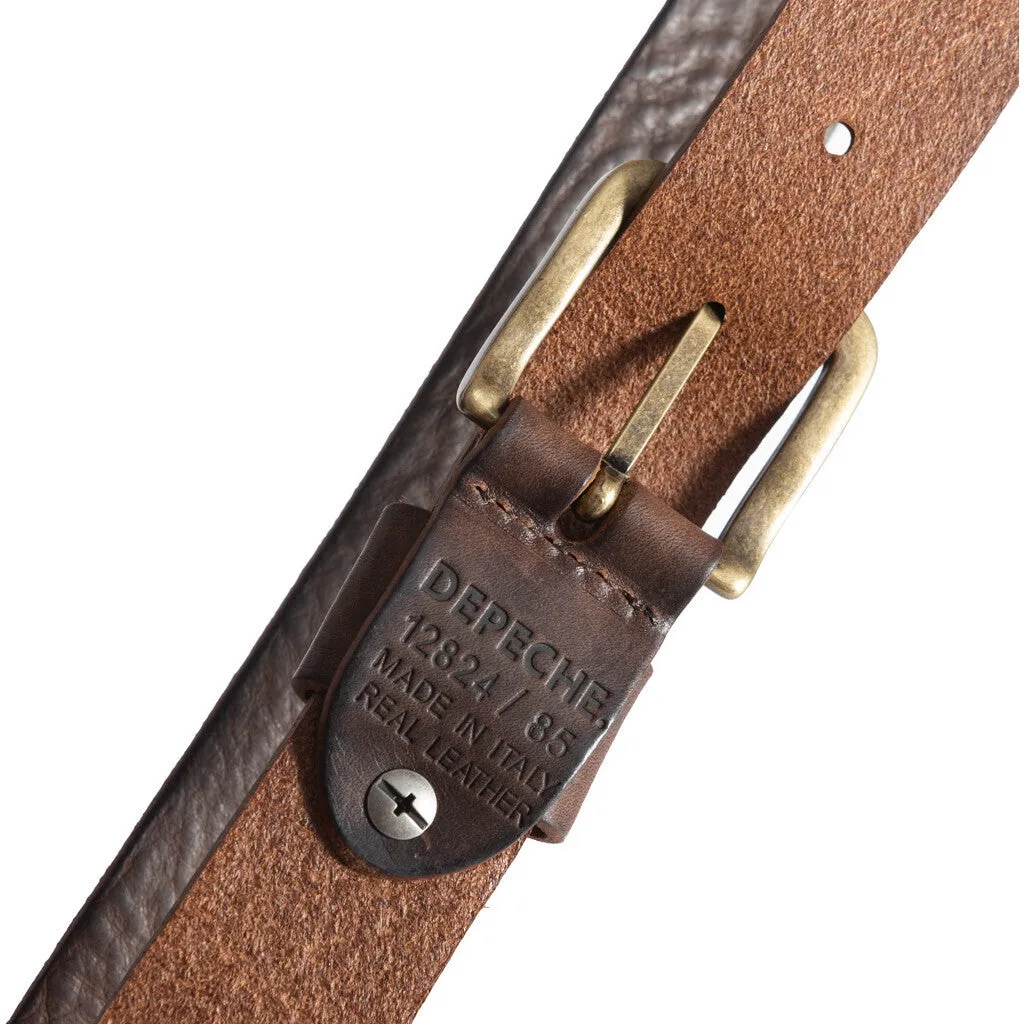 Timeless jeans belt in delicious leather quality / 12824 - Brown/Brass