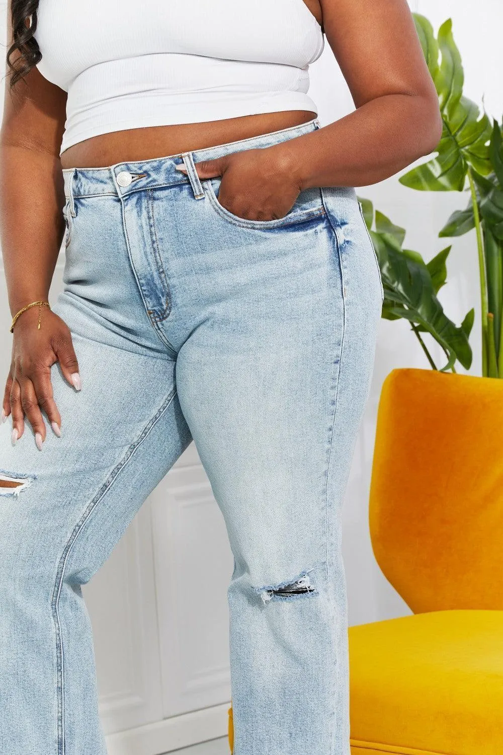 Today Is My Day Plus Size Distressed Straight Leg Jeans