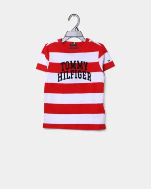 Tommy Jeans Kids Rugby Graphic Short Sleeve T-Shirt Red Stripe
