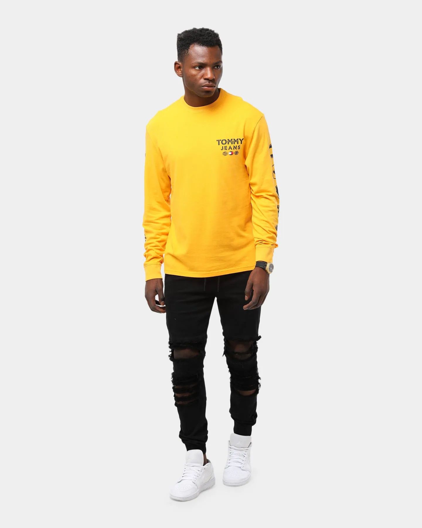 Tommy Jeans Men's TJM Bubbled Flags LS Tee Golden Glow