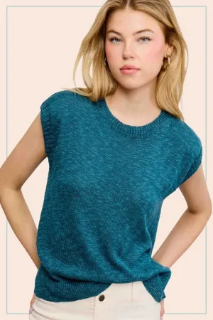 Treasured Times Deep Ocean Sleeveless Ribbed Knit Sweater Top