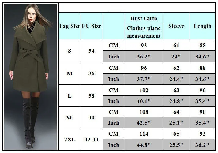 Turn-down Collar Mid-length New Wool Coat With Belt on