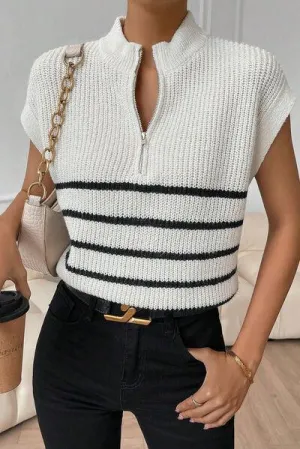 Versatile Chic Striped Mock Neck Sweater Vest