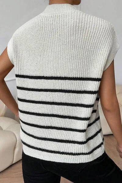 Versatile Chic Striped Mock Neck Sweater Vest
