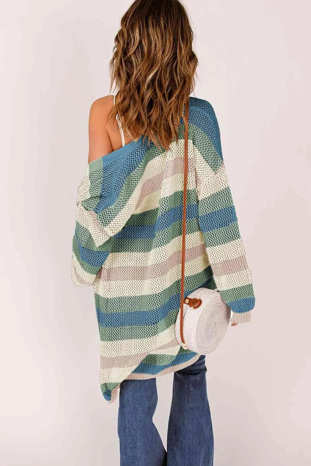 Versatile Layer Open Knit Long Striped Cardigan
