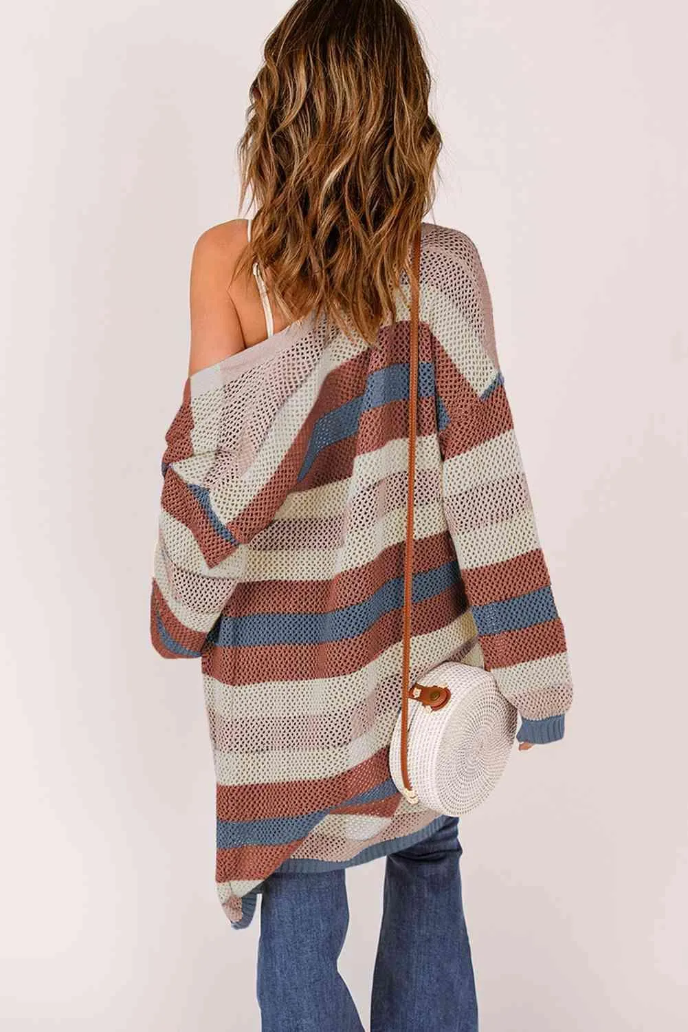 Versatile Layer Open Knit Long Striped Cardigan