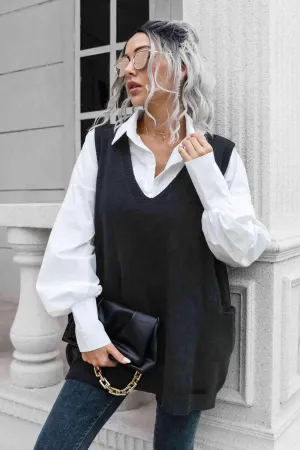 Versatile Sleeveless Black Sweater Vest