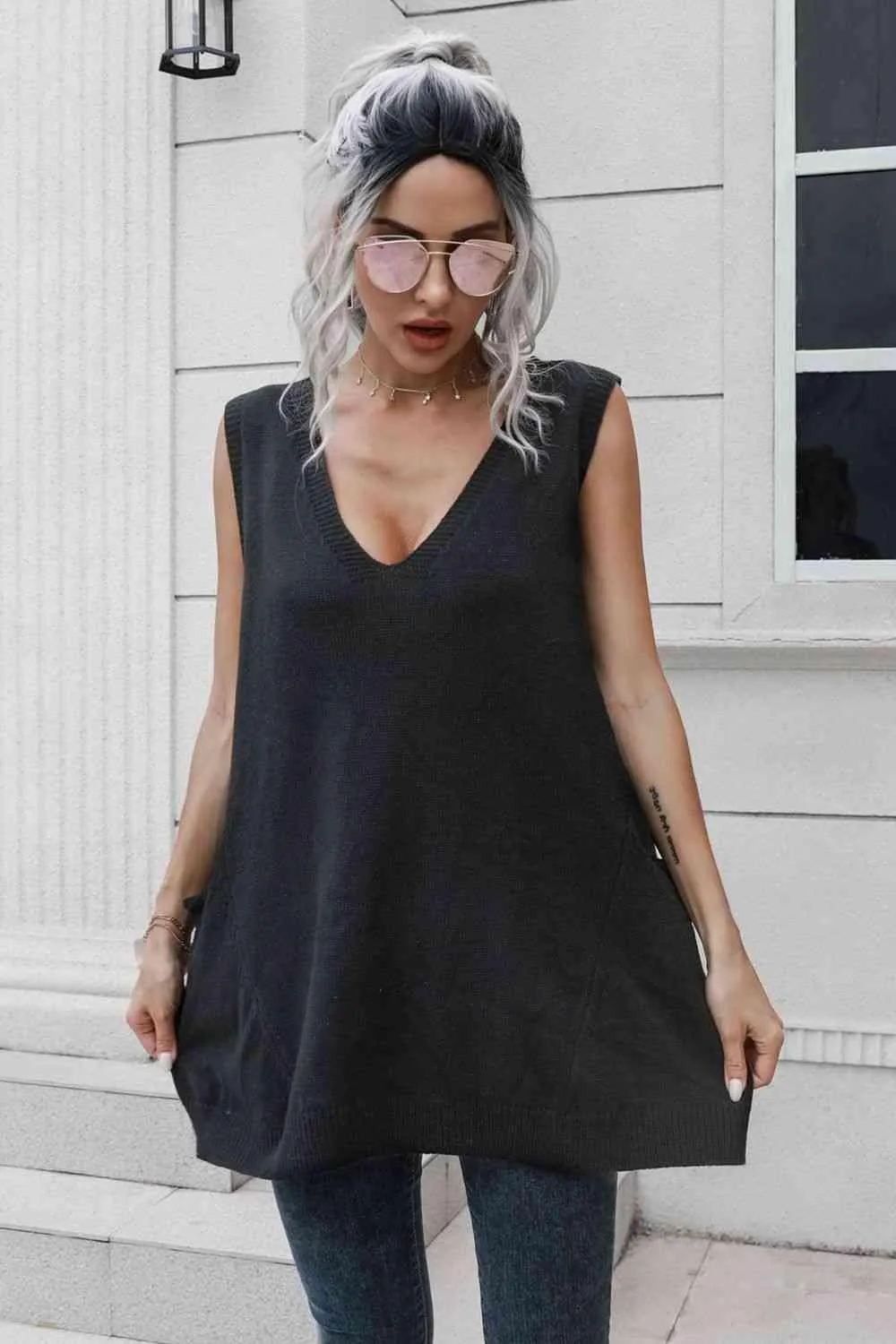 Versatile Sleeveless Black Sweater Vest