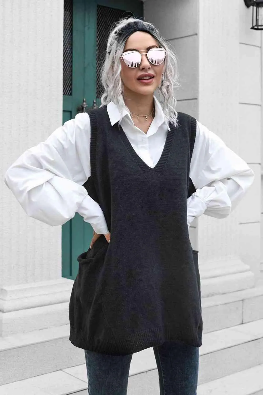 Versatile Sleeveless Black Sweater Vest
