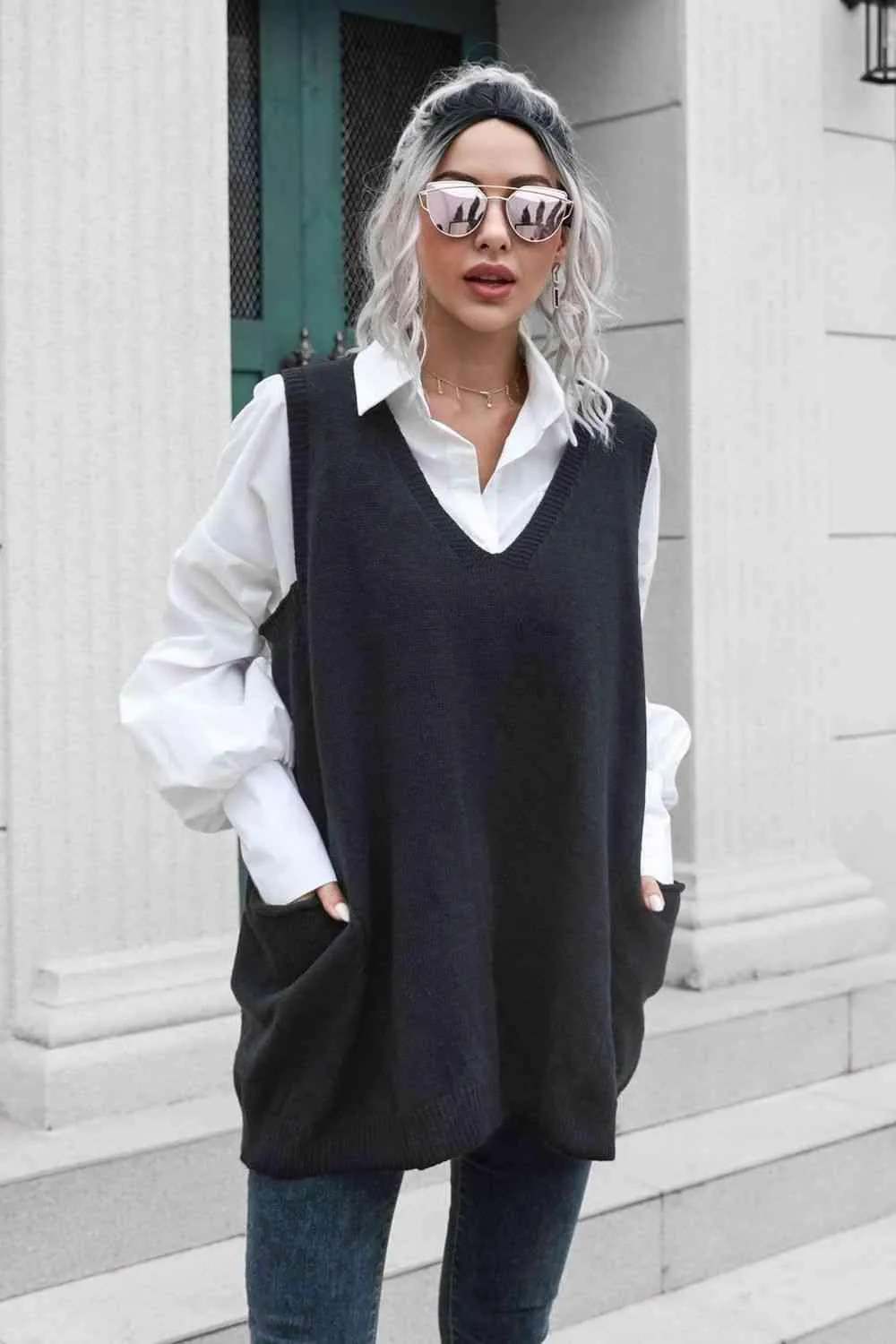 Versatile Sleeveless Black Sweater Vest