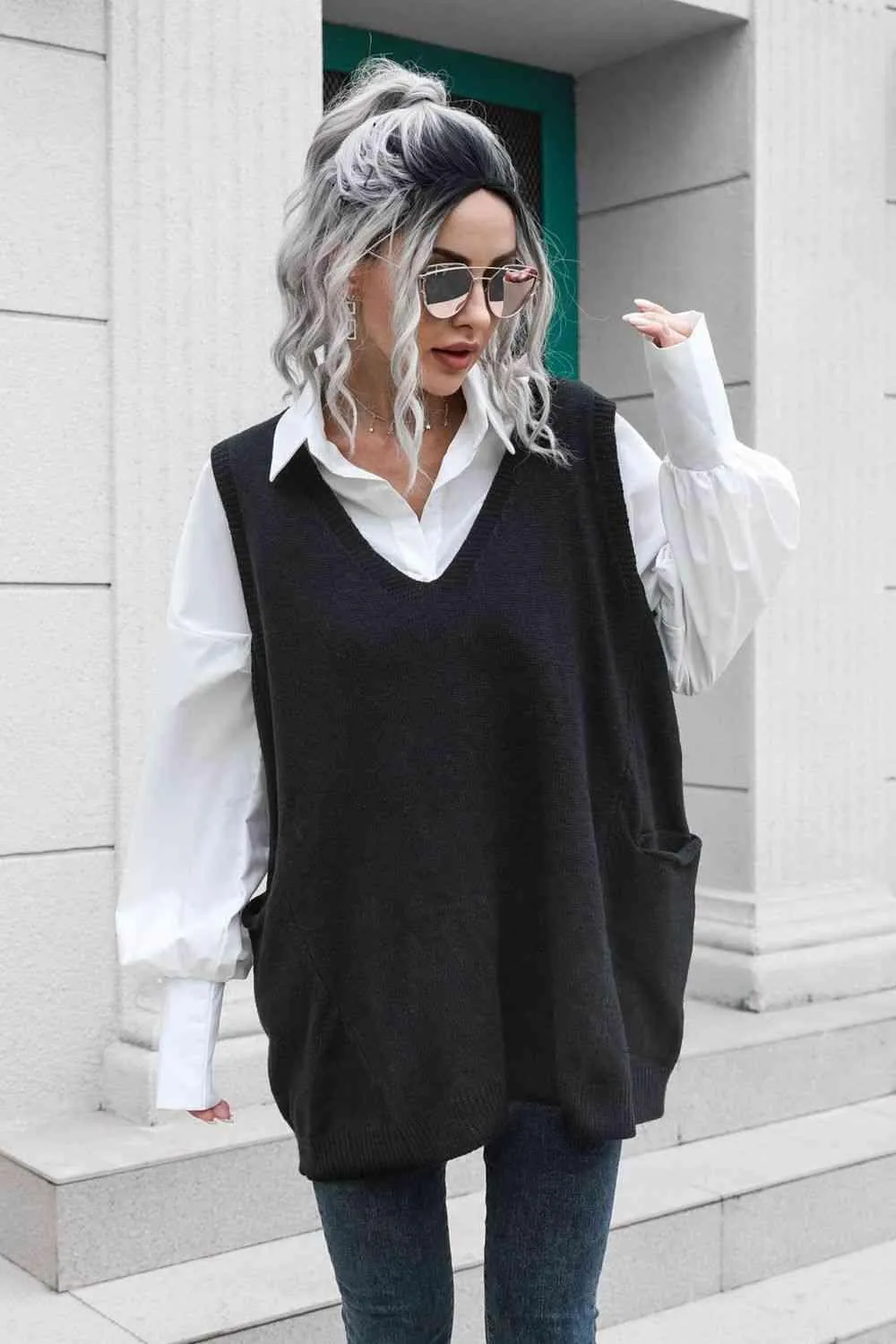 Versatile Sleeveless Black Sweater Vest