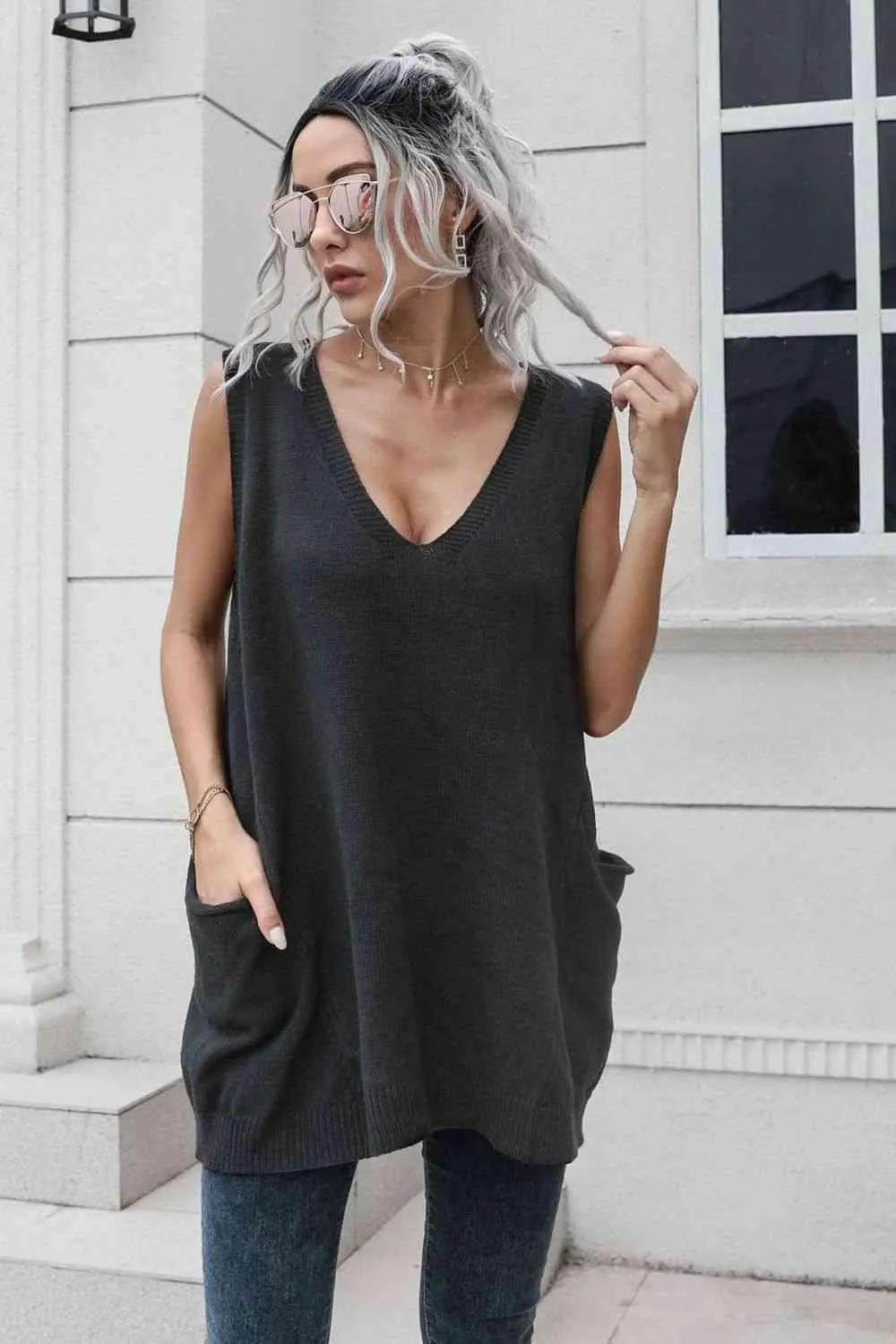 Versatile Sleeveless Black Sweater Vest