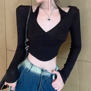 Versatile V-Neck Long Sleeve Cropped Top