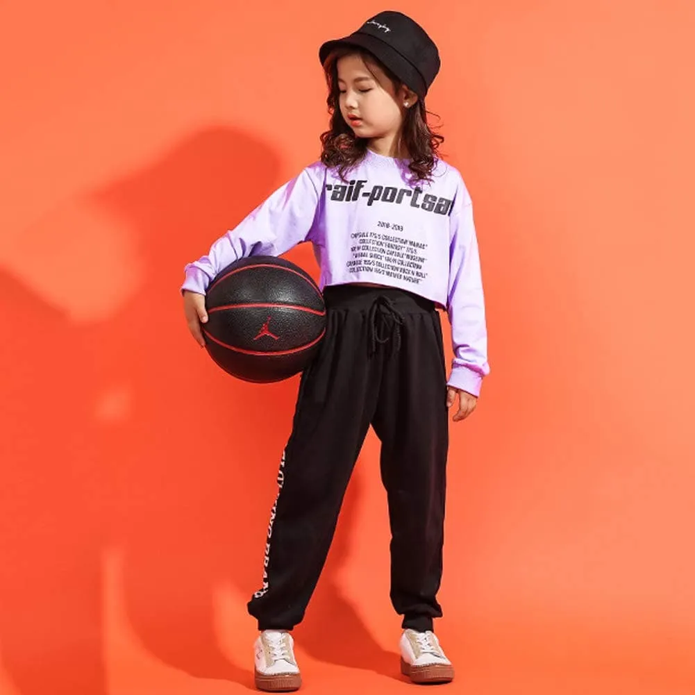 [VIP]Girl's Hip Hop Street Dance Crop Top Joggering Pants Clothing Set