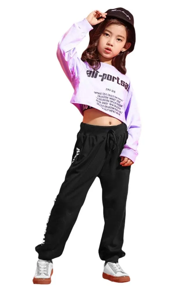 [VIP]Girl's Hip Hop Street Dance Crop Top Joggering Pants Clothing Set