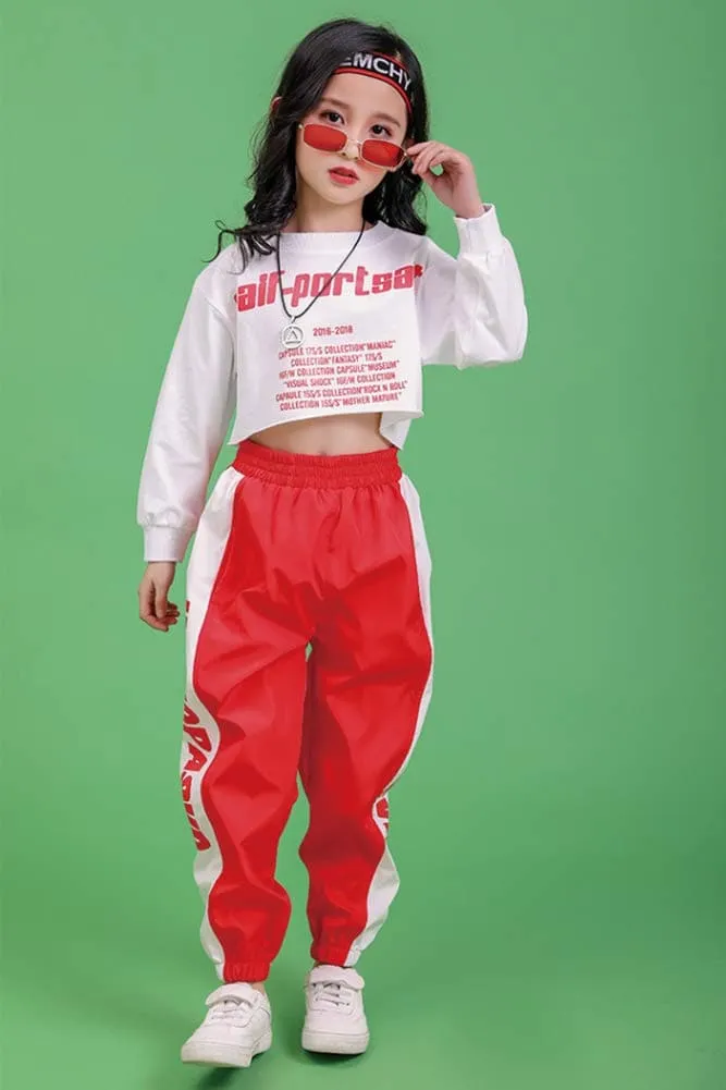 [VIP]Girl's Hip Hop Street Dance Crop Top Joggering Pants Clothing Set