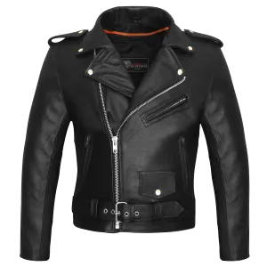 VL516S Men's Basic Classic Motorcycle Jacket Plain Side w/Belted Waist