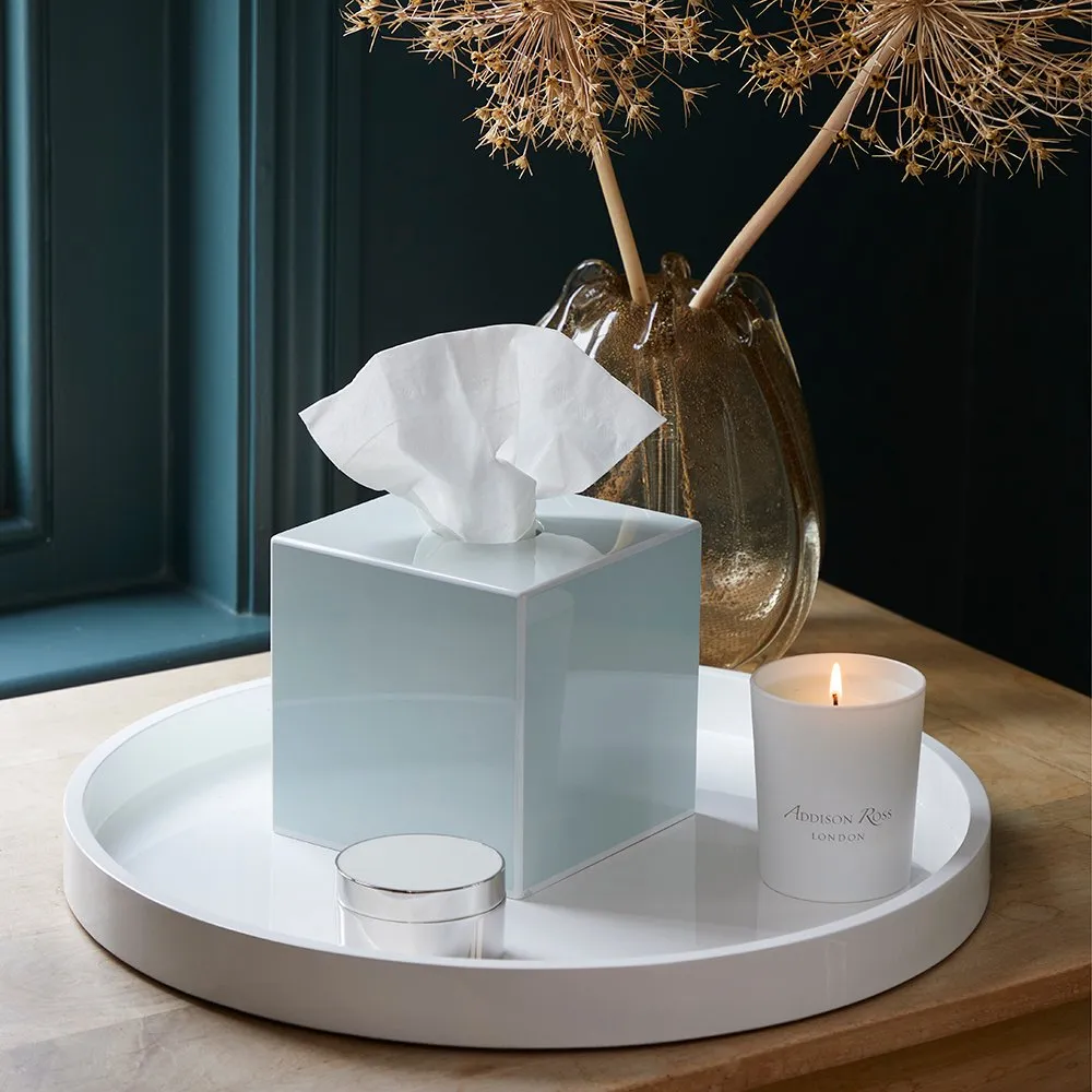 White Straight Sided Round Large Lacquered Tray