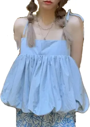 WINSUNNY Summer Pleated Lacing Camisole Solid Off Shoulder Loose Allmatch Youth Short Trend Clothing