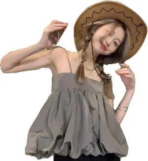 WINSUNNY Summer Pleated Lacing Camisole Solid Off Shoulder Loose Allmatch Youth Short Trend Clothing