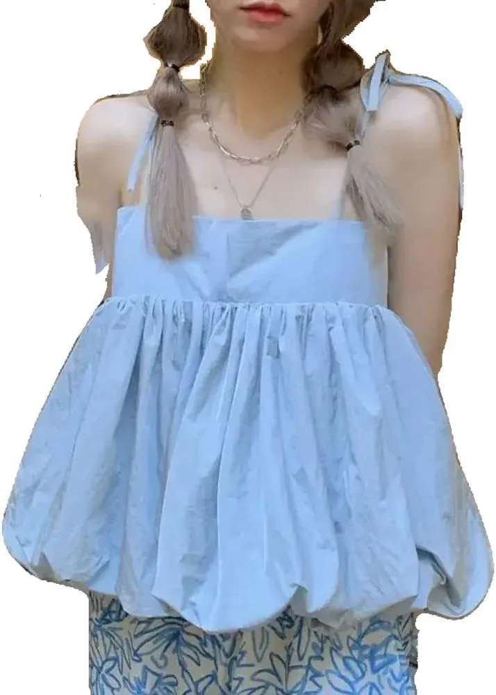 WINSUNNY Summer Pleated Lacing Camisole Solid Off Shoulder Loose Allmatch Youth Short Trend Clothing