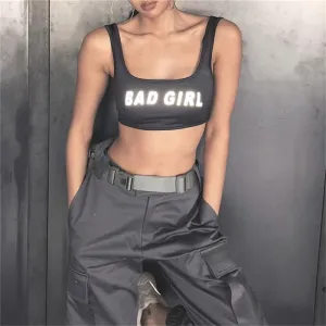 Women Summer Vest Top Letter Printed Sport Fitness U-Neck Sleeveless Tops 3M reflection Crop Top