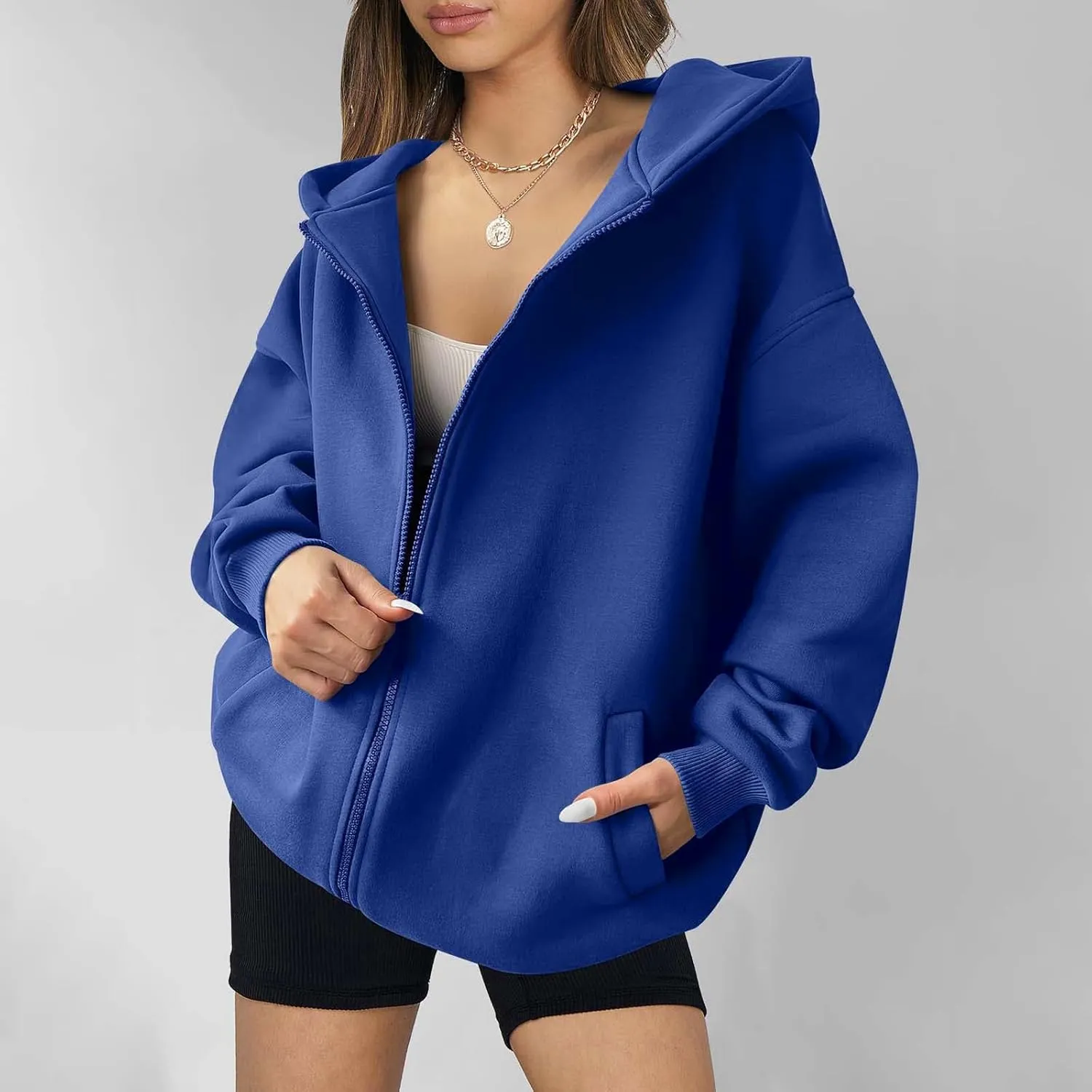 Women's Oversized Hooded Sweatshirt Full Zip Up Long Sleeve Jackets With Pockets Fall Outfits Y2K Teen Girls Clothes