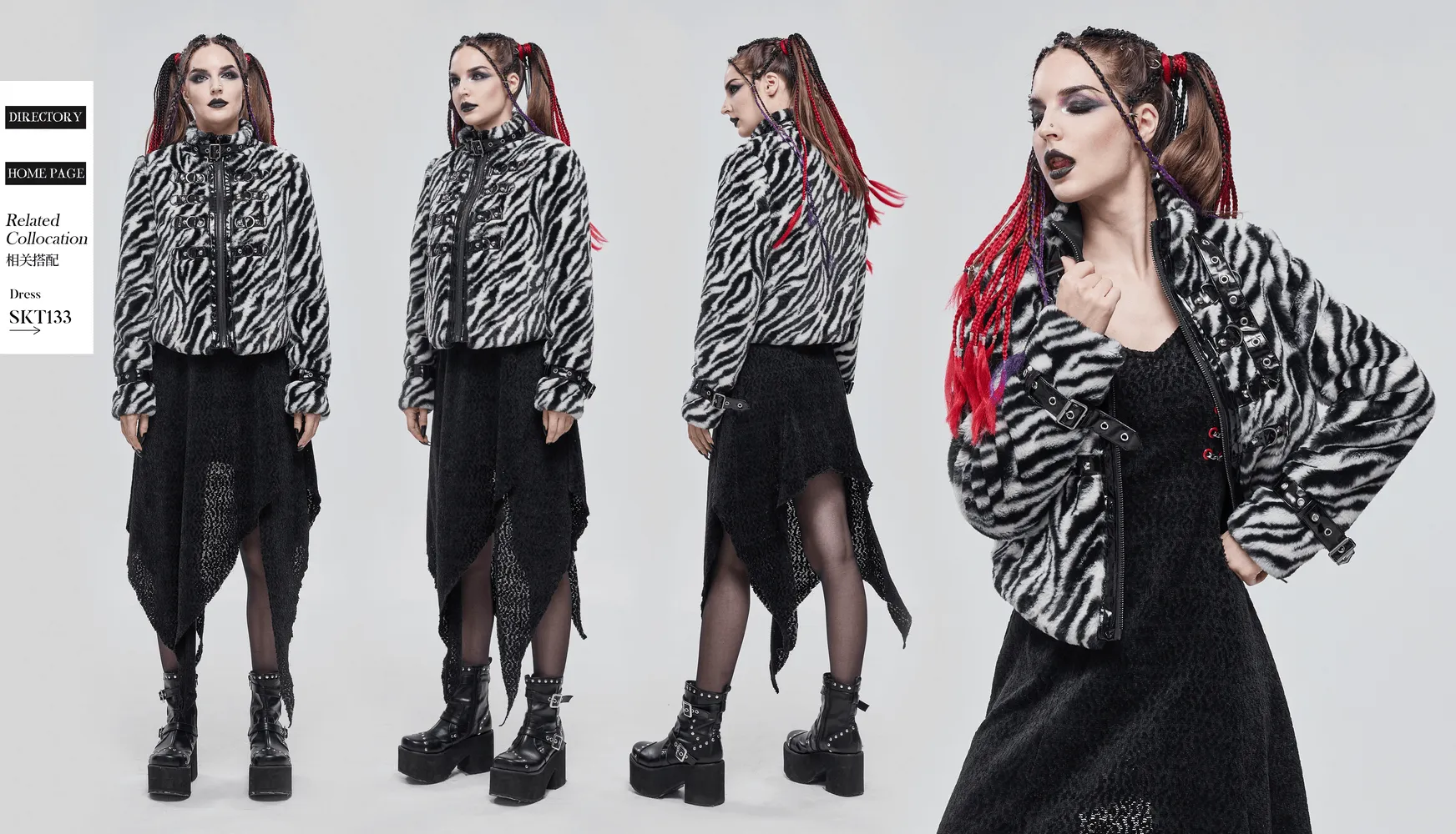 Women's Zebra-stripe Jacket with Stand Collar & Buckles / Faux Fur Zipper Warm Jackets