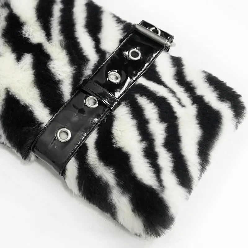 Women's Zebra-stripe Jacket with Stand Collar & Buckles / Faux Fur Zipper Warm Jackets