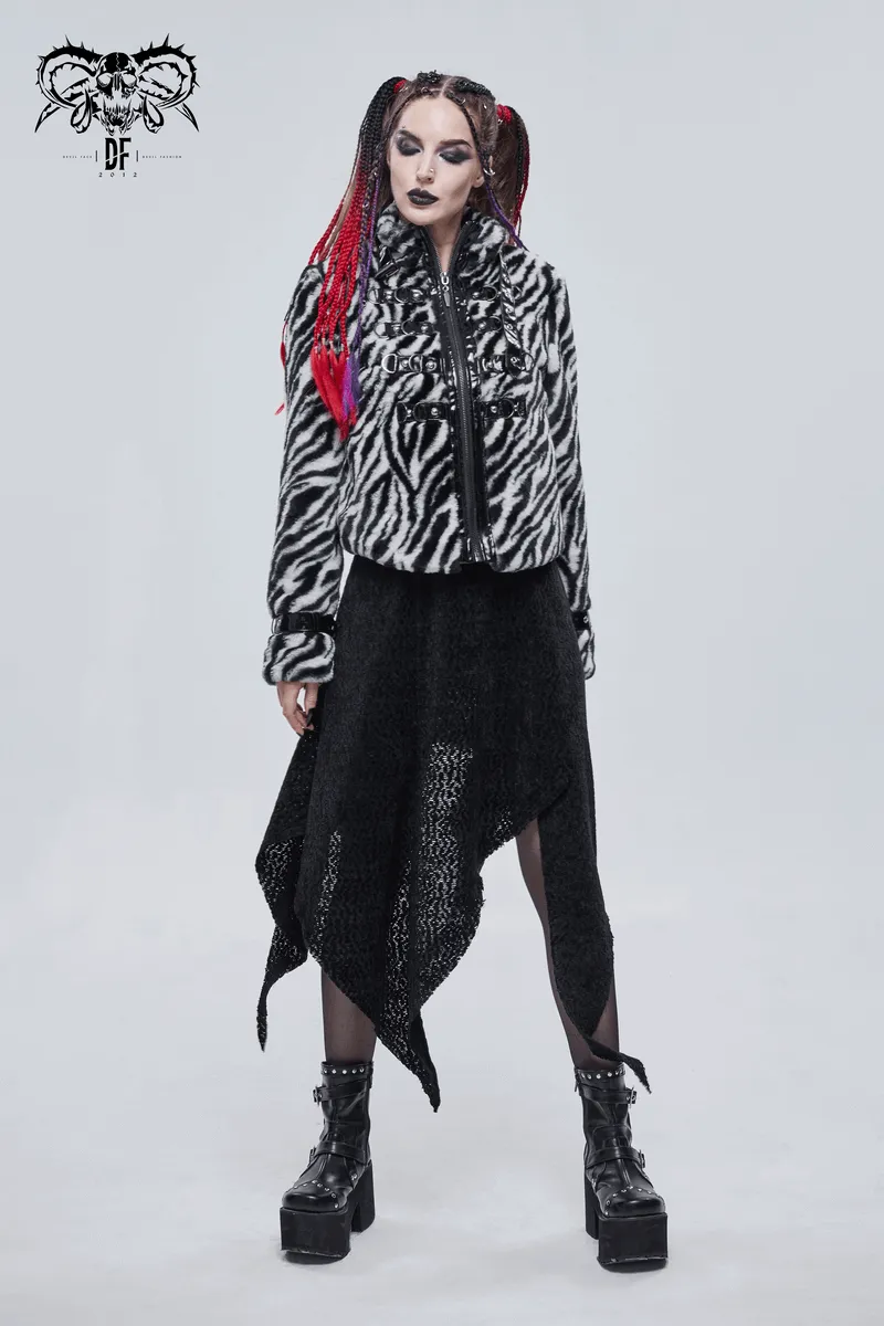 Women's Zebra-stripe Jacket with Stand Collar & Buckles / Faux Fur Zipper Warm Jackets