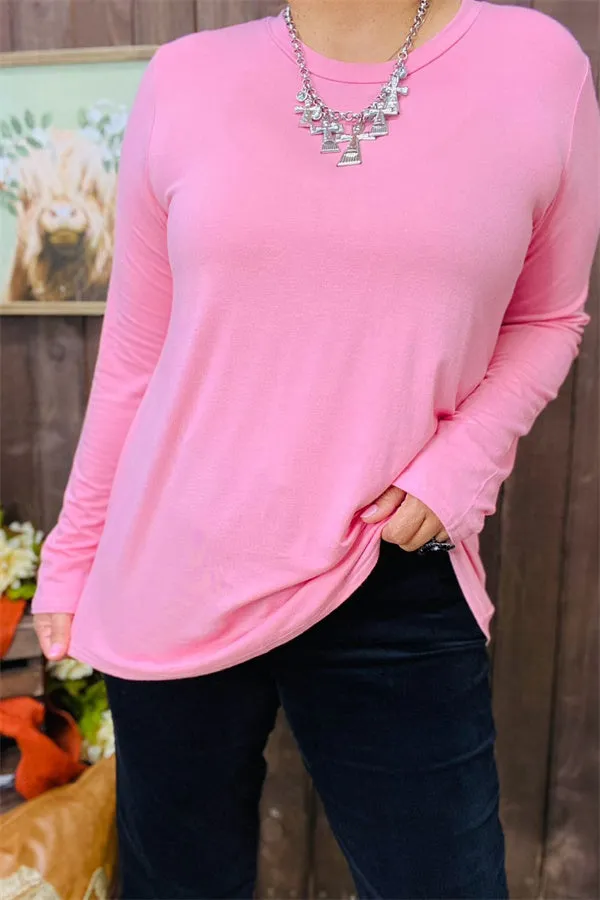YMY15528 Pink solid color Soft fabric long sleeve women tops