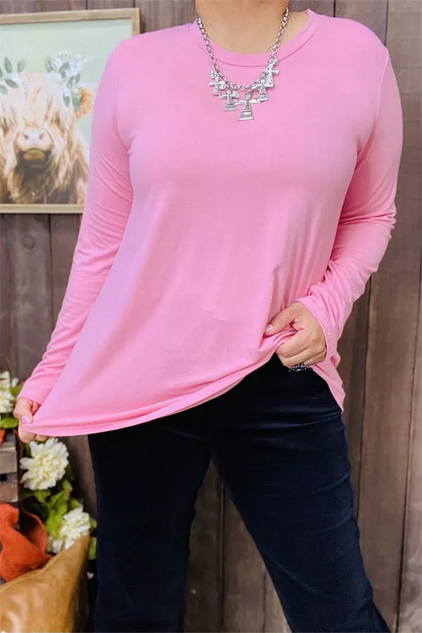 YMY15528 Pink solid color Soft fabric long sleeve women tops