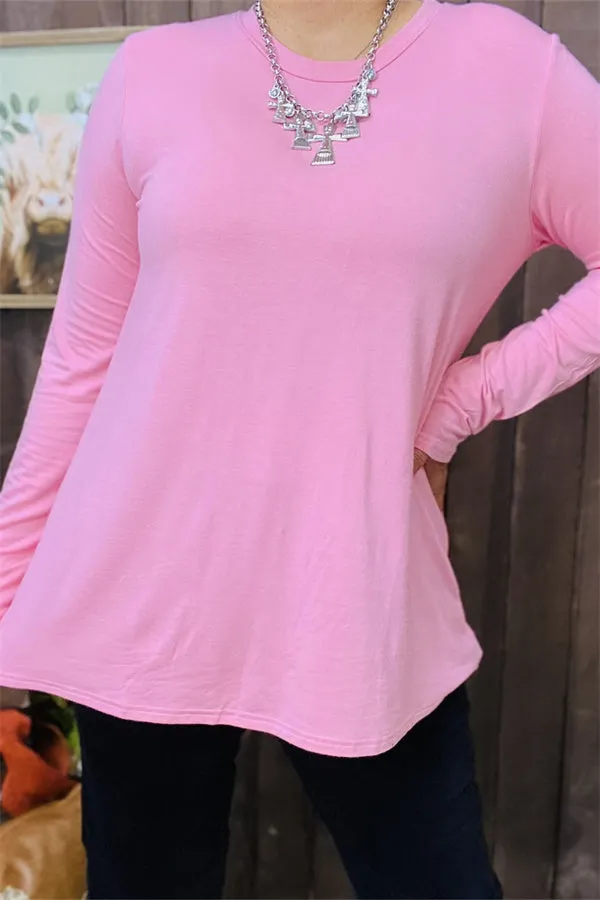 YMY15528 Pink solid color Soft fabric long sleeve women tops